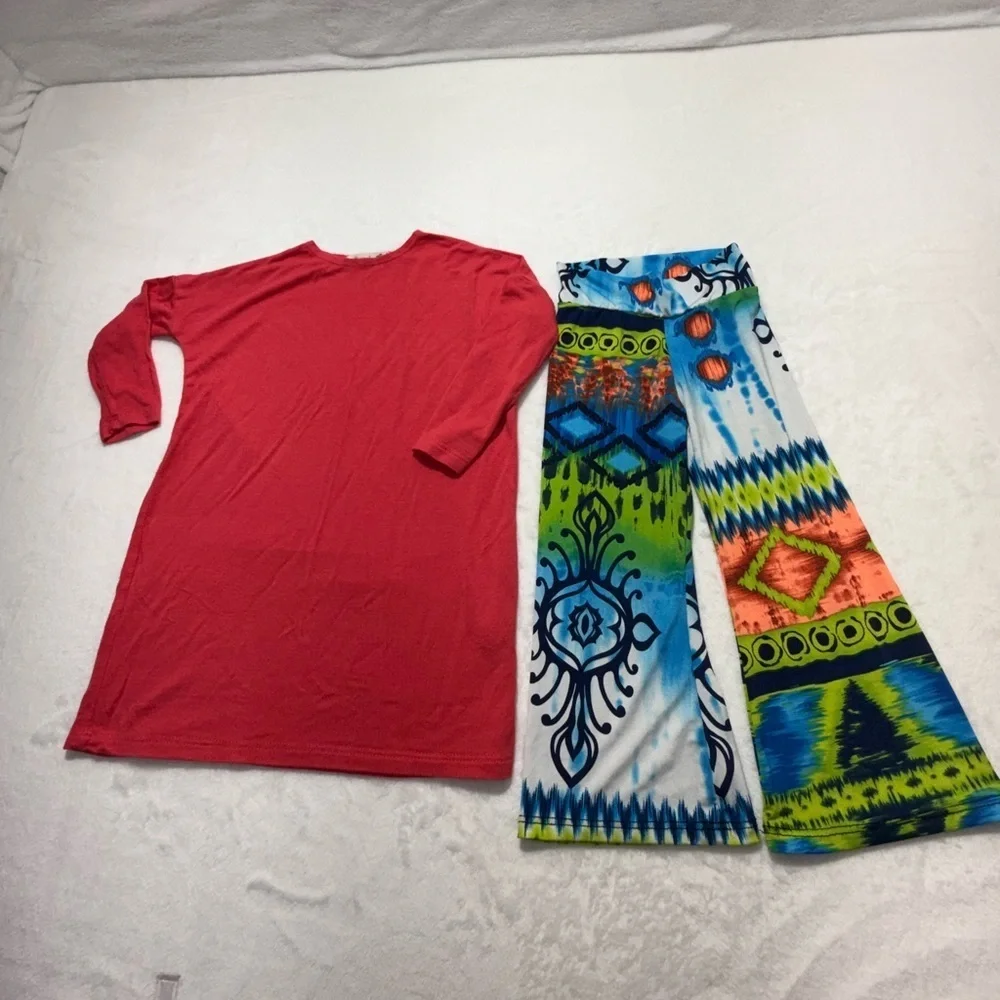 Pomelo Vibrant Peach, Blue and Green Patterned Outfit